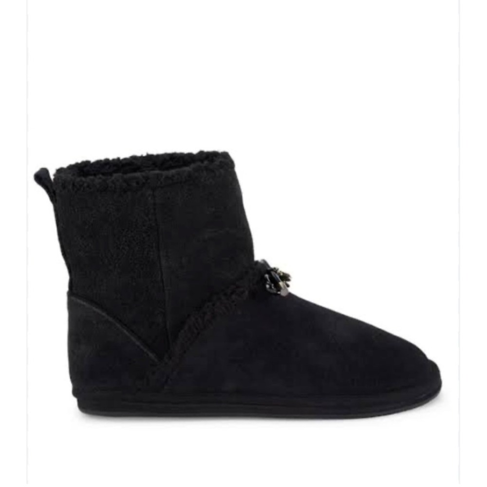 Kate Spade New York Marie Black Suede Faux Fur Bow Ankle Boots Size 8B